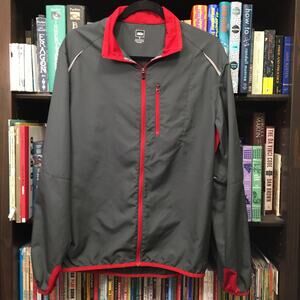REI Grey Red Packable Fleet Windbreaker S